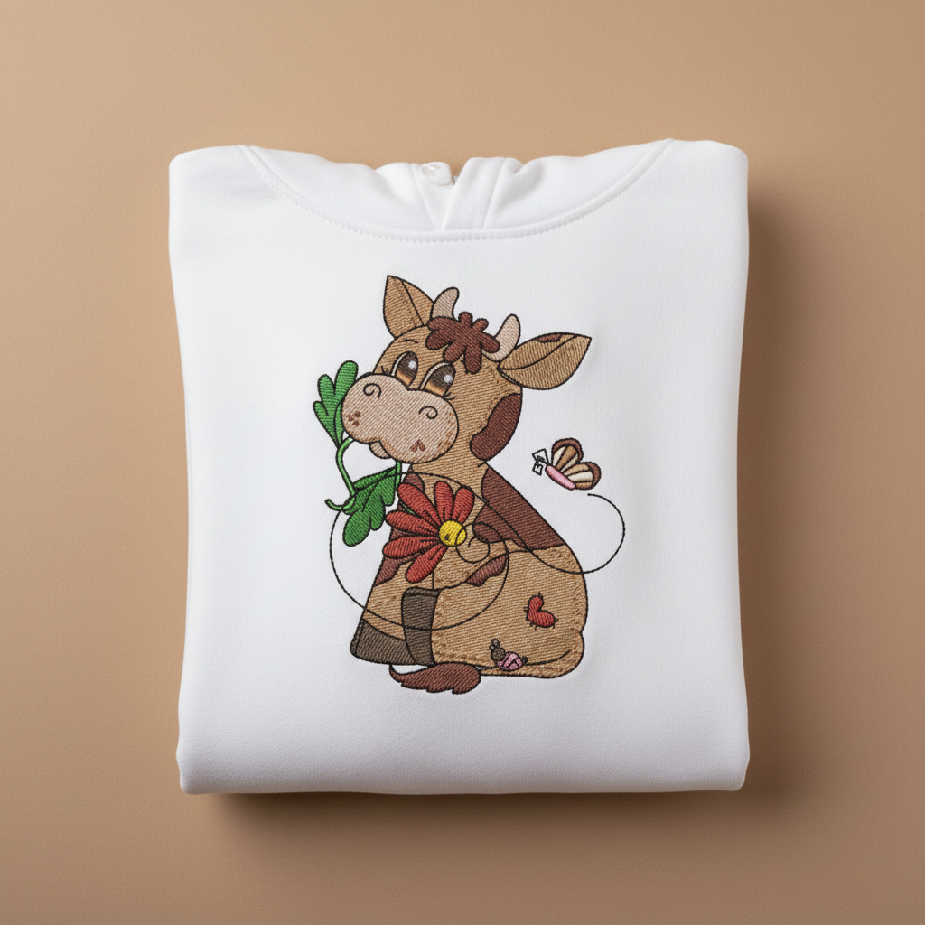 Cow &amp; Butterfly Machine Embroidered Sweatshirt – Hand Finished in Dubai | EmbroMania