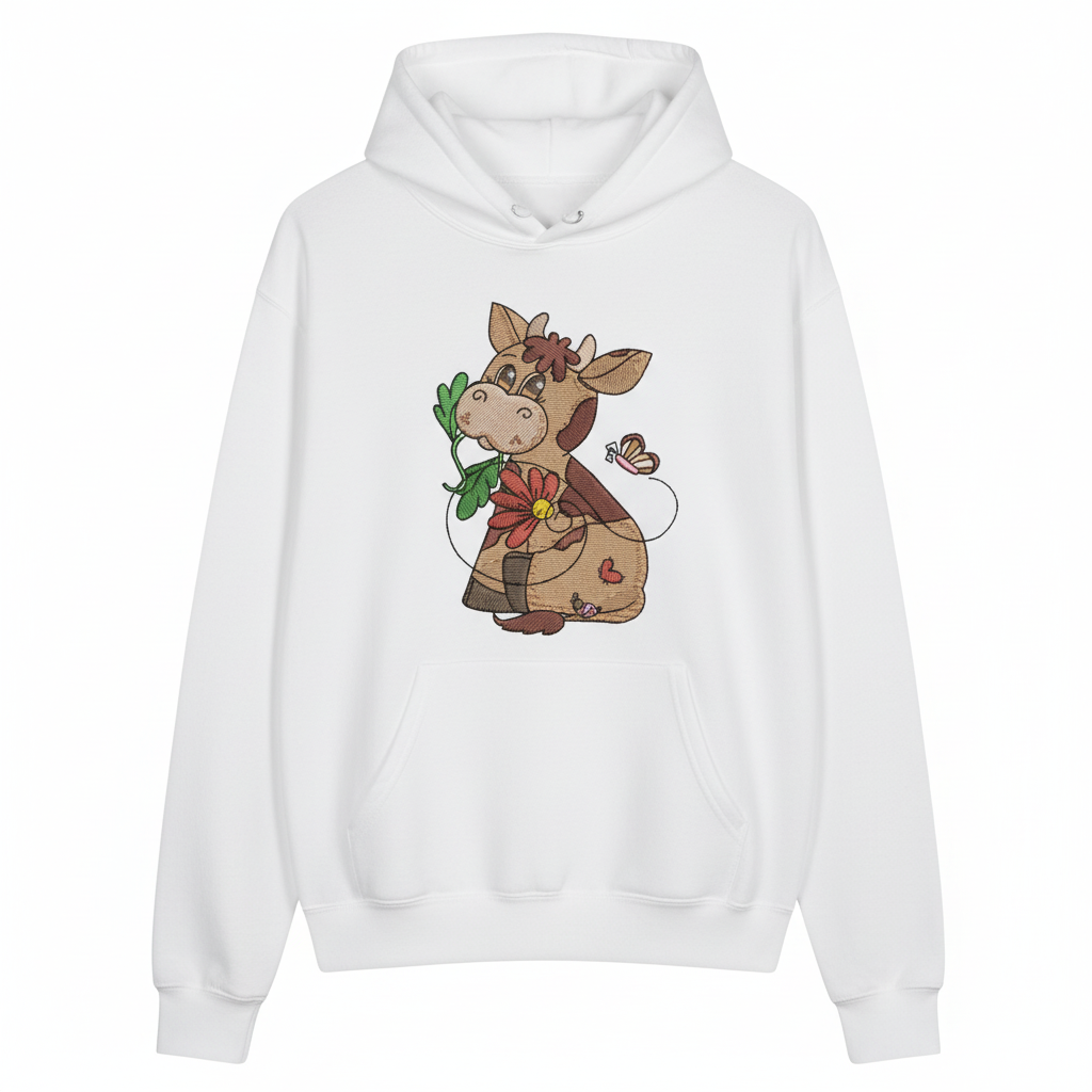 Cow &amp; Butterfly Machine Embroidered Sweatshirt – Hand Finished in Dubai | EmbroMania