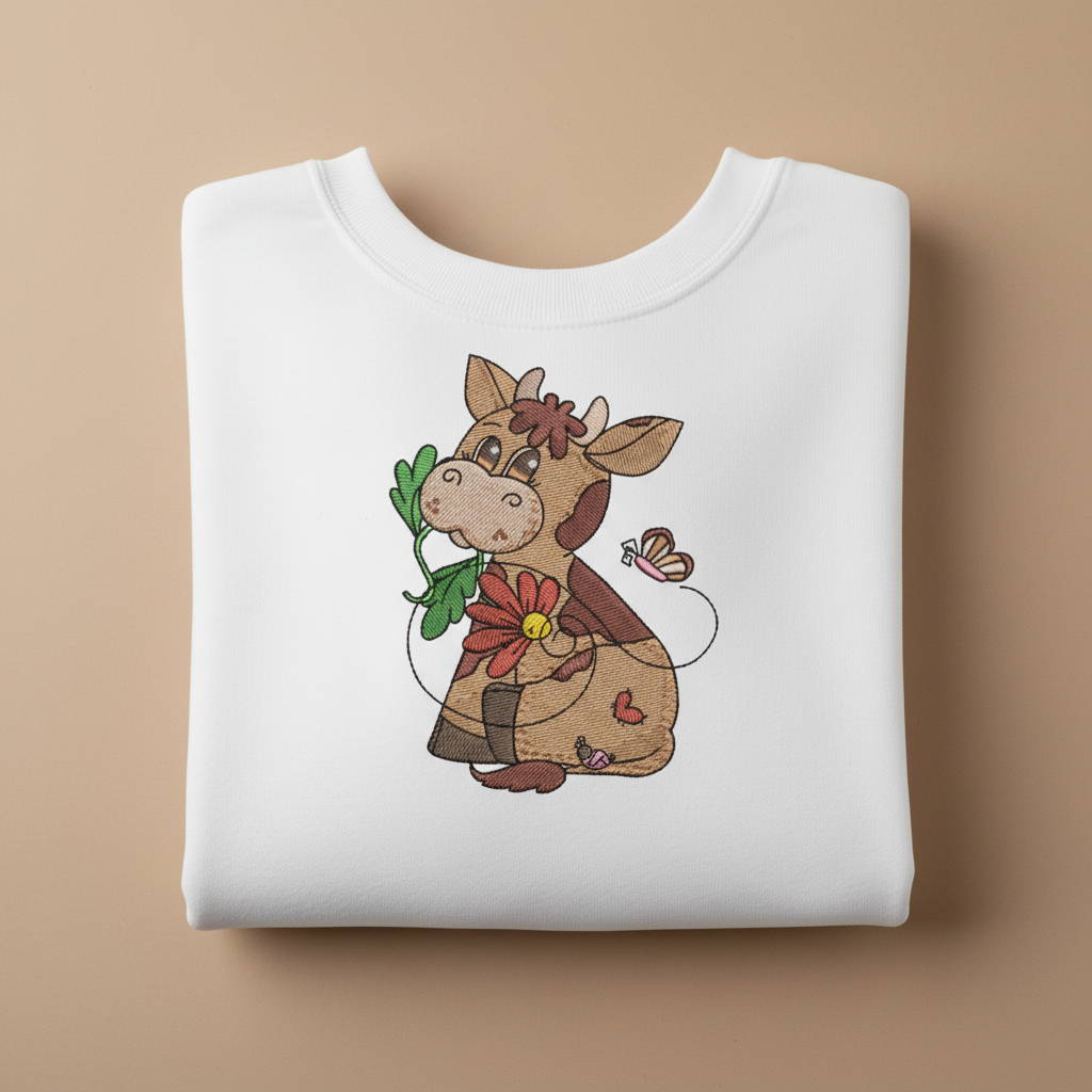 Cow &amp; Butterfly Machine Embroidered Sweatshirt – Hand Finished in Dubai | EmbroMania