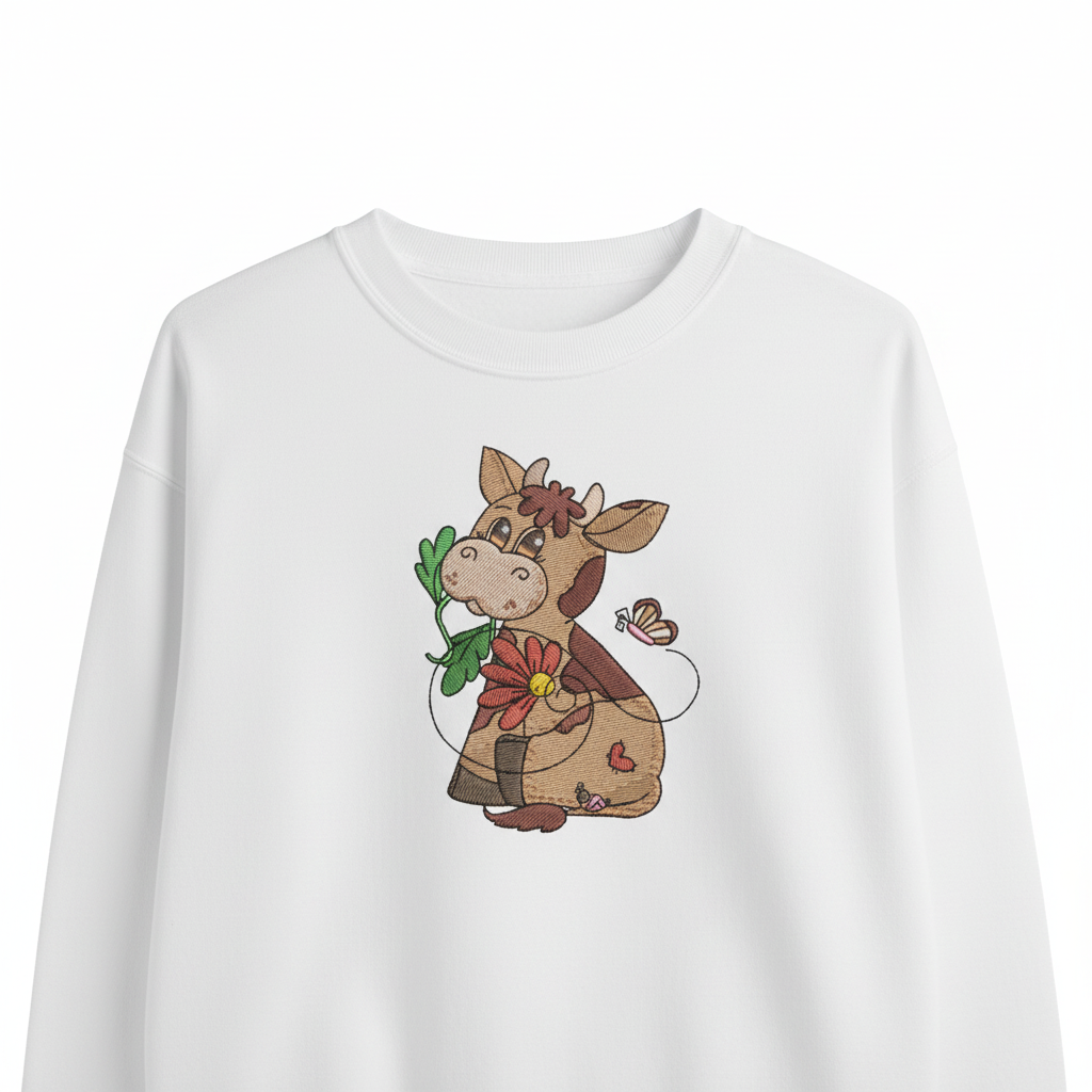 Cow &amp; Butterfly Machine Embroidered Sweatshirt – Hand Finished in Dubai | EmbroMania