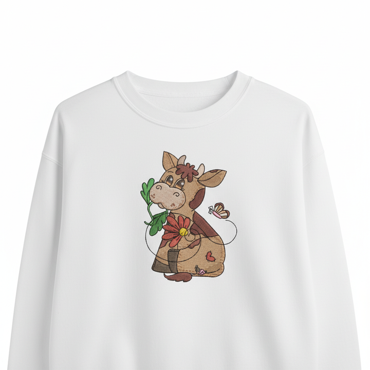 Cow &amp; Butterfly Machine Embroidered Sweatshirt – Hand Finished in Dubai | EmbroMania