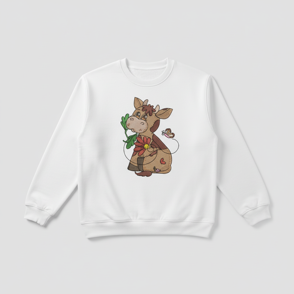 Cow &amp; Butterfly Machine Embroidered Sweatshirt – Hand Finished in Dubai | EmbroMania