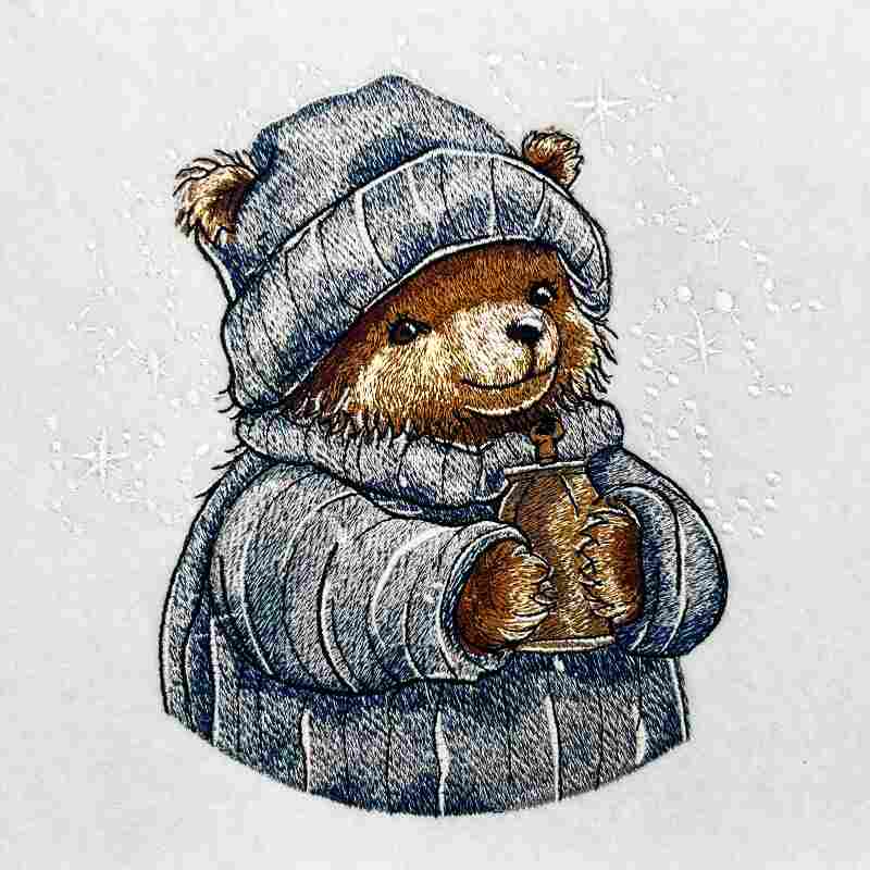 Cozy Cocoa Bear Machine Embroidered Jute Tote – Hand Finished in Dubai | EmbroMania