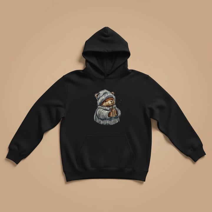 Cozy Winter Bear Machine Embroidered Hoodie – Hand Finished in Dubai | EmbroMania