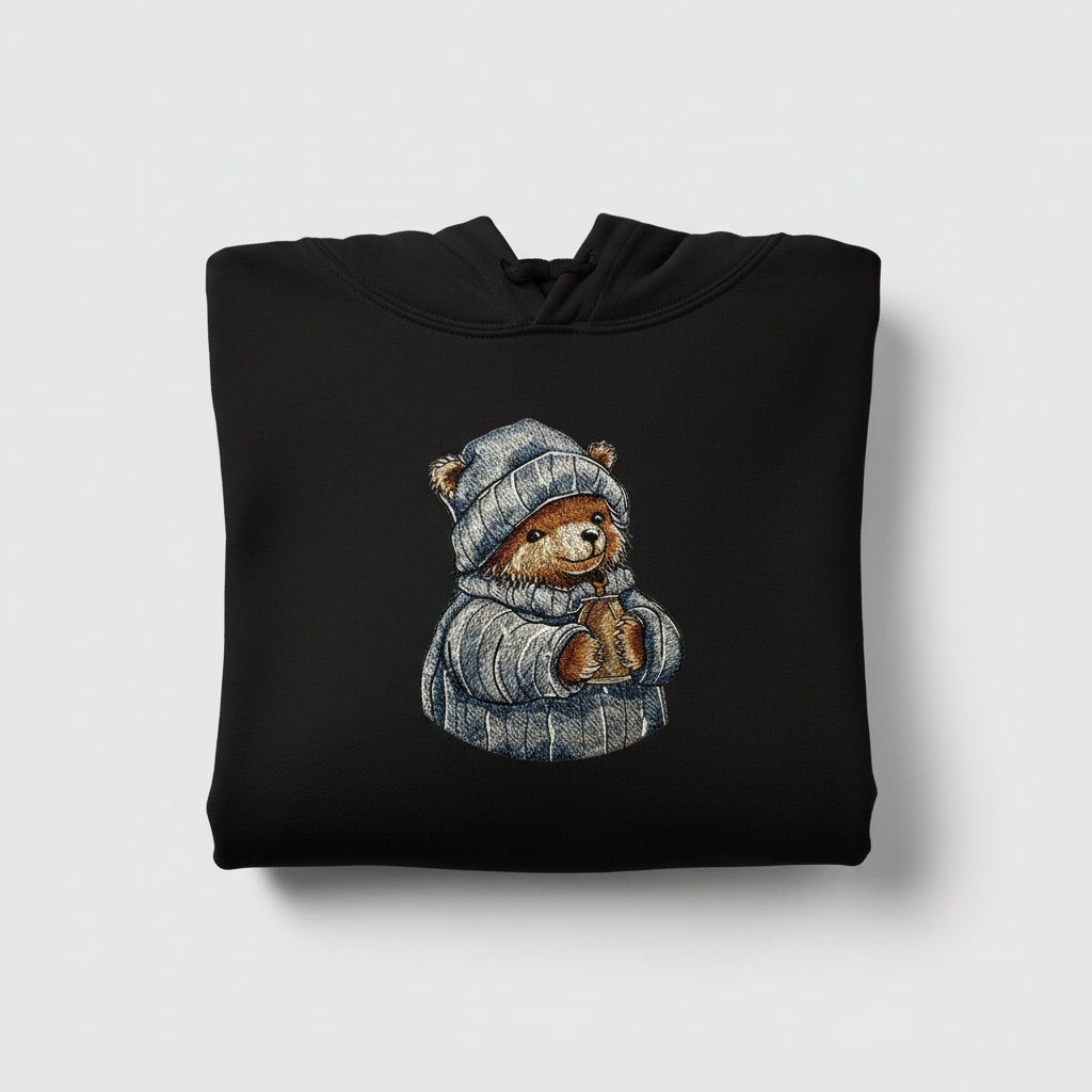 Cozy Winter Bear — Embroidered Hoodie
