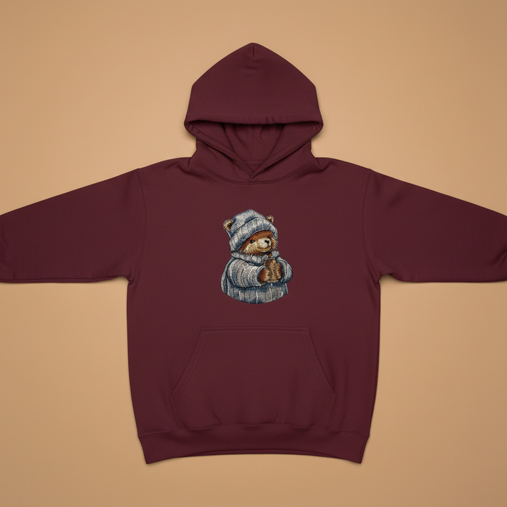 Cozy Winter Bear Machine Embroidered Hoodie – Hand Finished in Dubai | EmbroMania