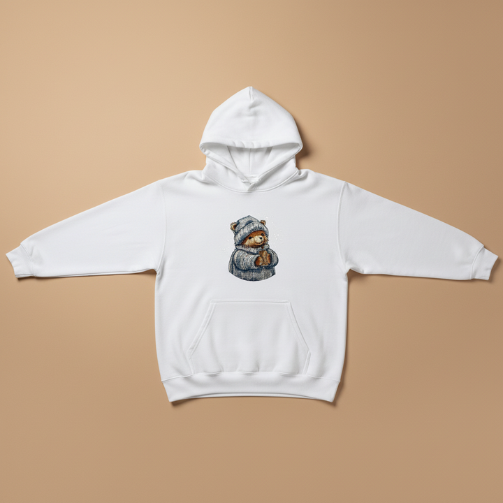 Cozy Winter Bear Machine Embroidered Hoodie – Hand Finished in Dubai | EmbroMania