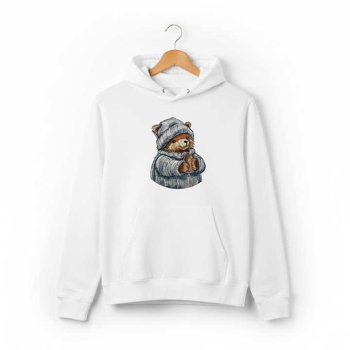 Cozy Winter Bear Machine Embroidered Hoodie – Hand Finished in Dubai | EmbroMania