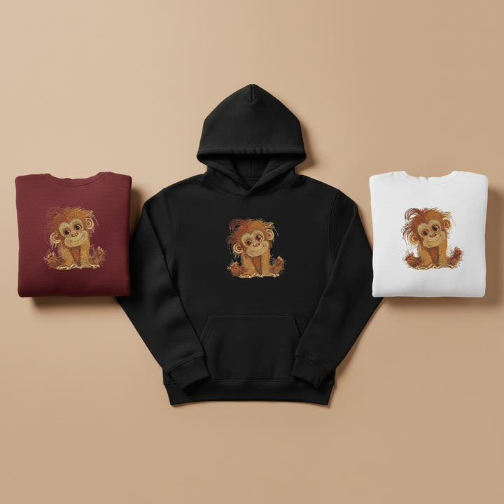 Cute Orangutan Machine Embroidered Hoodie – Hand Finished in Dubai | EmbroMania