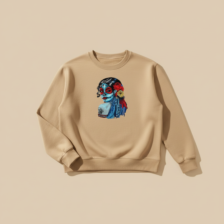 Sugar Skull Lady Machine Embroidered Sweatshirt – Hand Finished in Dubai | EmbroMania