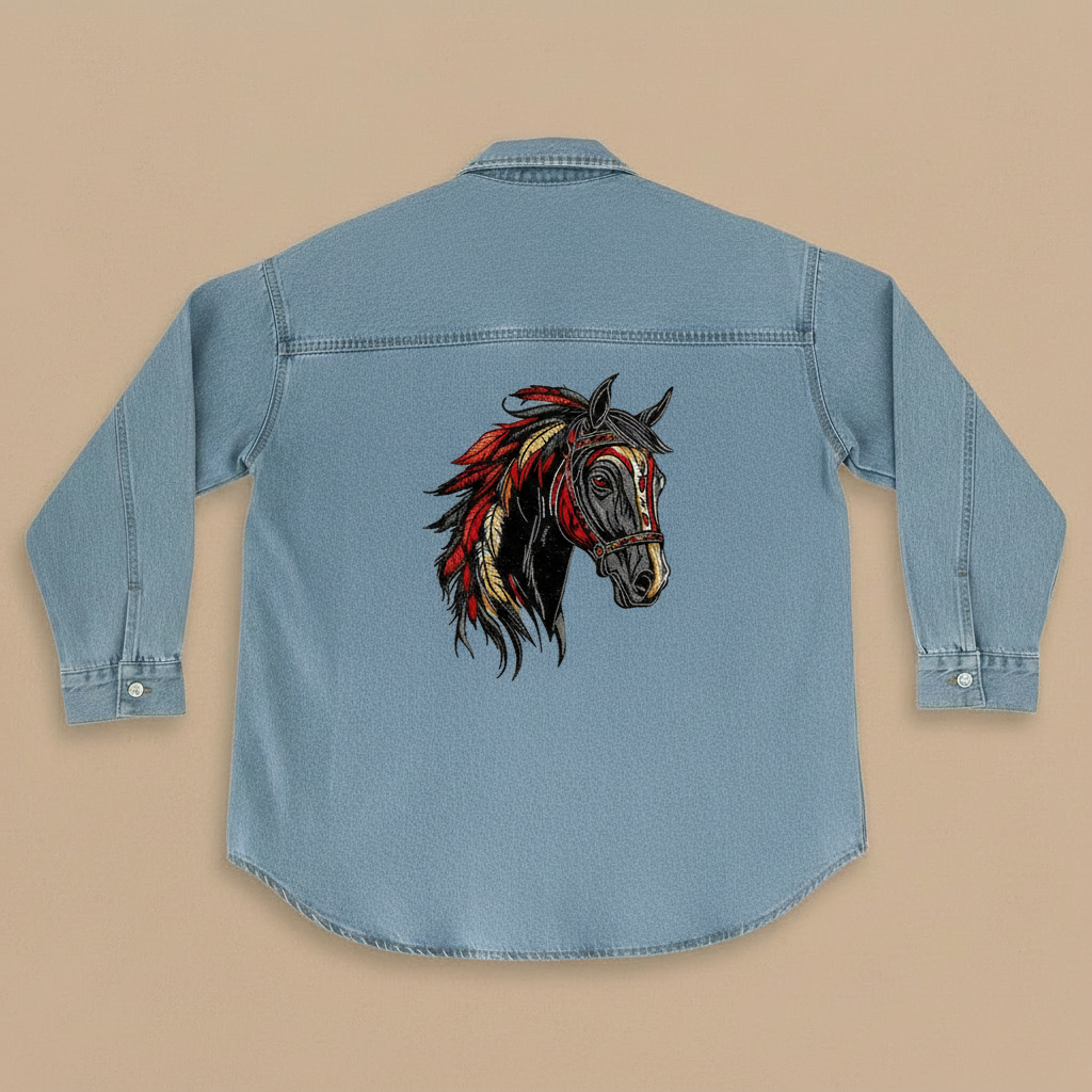 Denim Canvas Machine Embroidered Denim Shirt – Hand Finished in Dubai | EmbroMania
