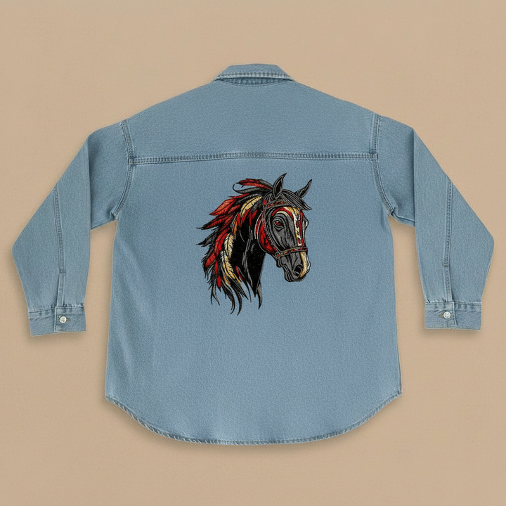Denim Canvas Machine Embroidered Denim Shirt – Hand Finished in Dubai | EmbroMania