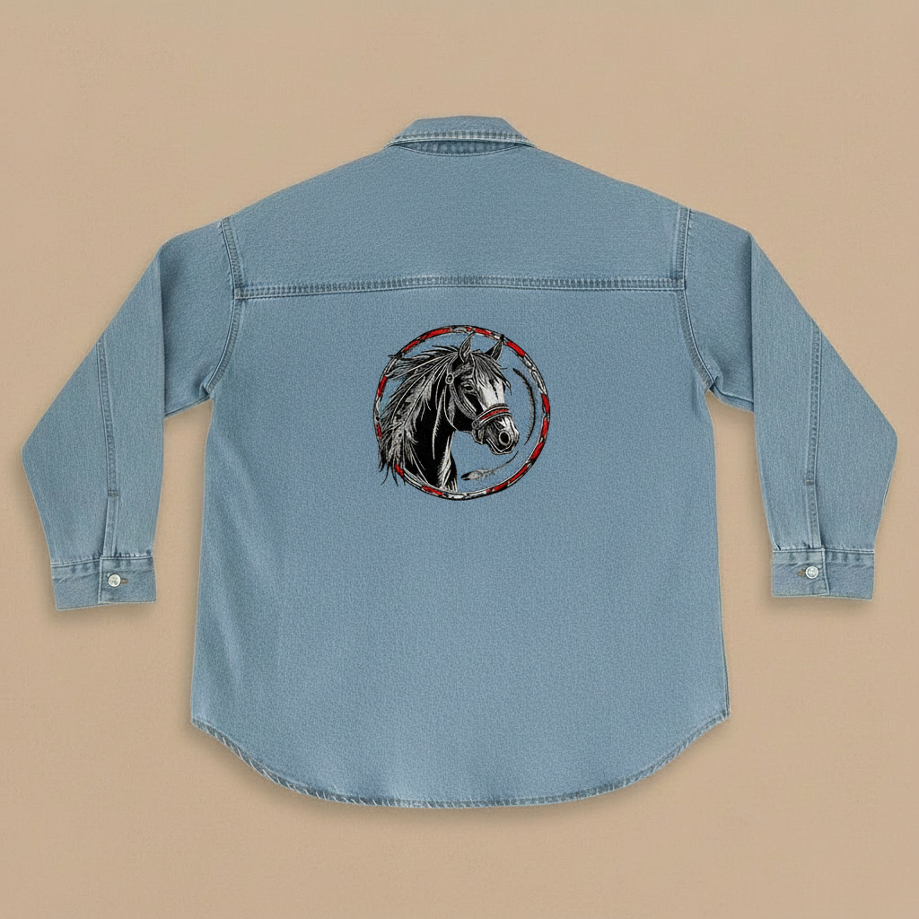 Denim Canvas Machine Embroidered Denim Shirt – Hand Finished in Dubai | EmbroMania