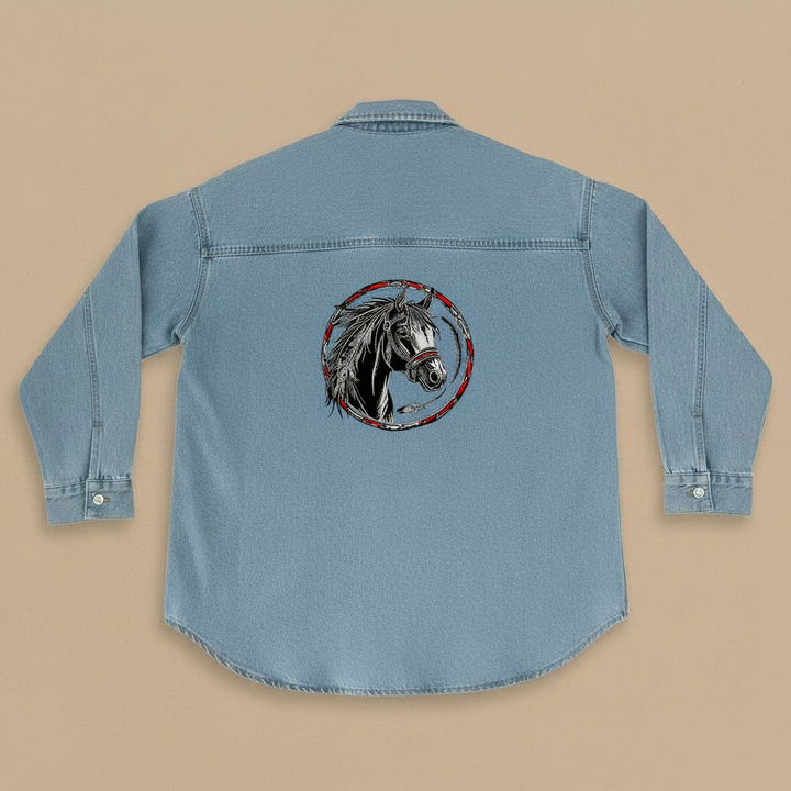 Denim Canvas Machine Embroidered Denim Shirt – Hand Finished in Dubai | EmbroMania