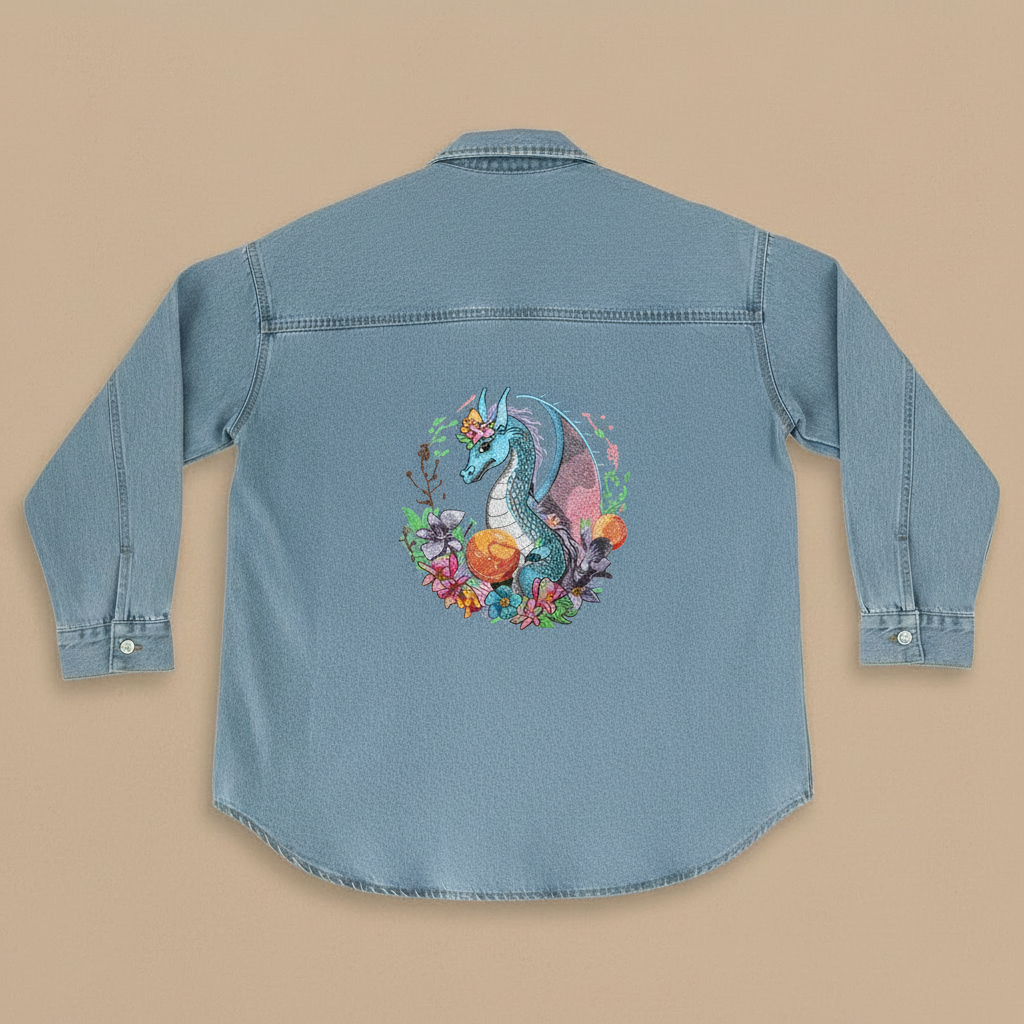 Denim Canvas Machine Embroidered Denim Shirt – Hand Finished in Dubai | EmbroMania