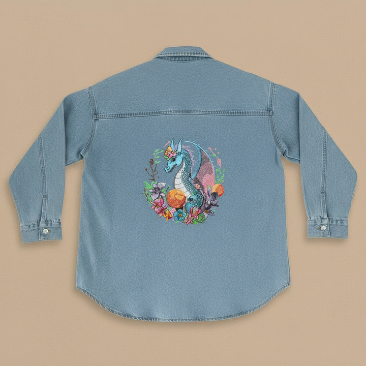 Denim Canvas Machine Embroidered Denim Shirt – Hand Finished in Dubai | EmbroMania