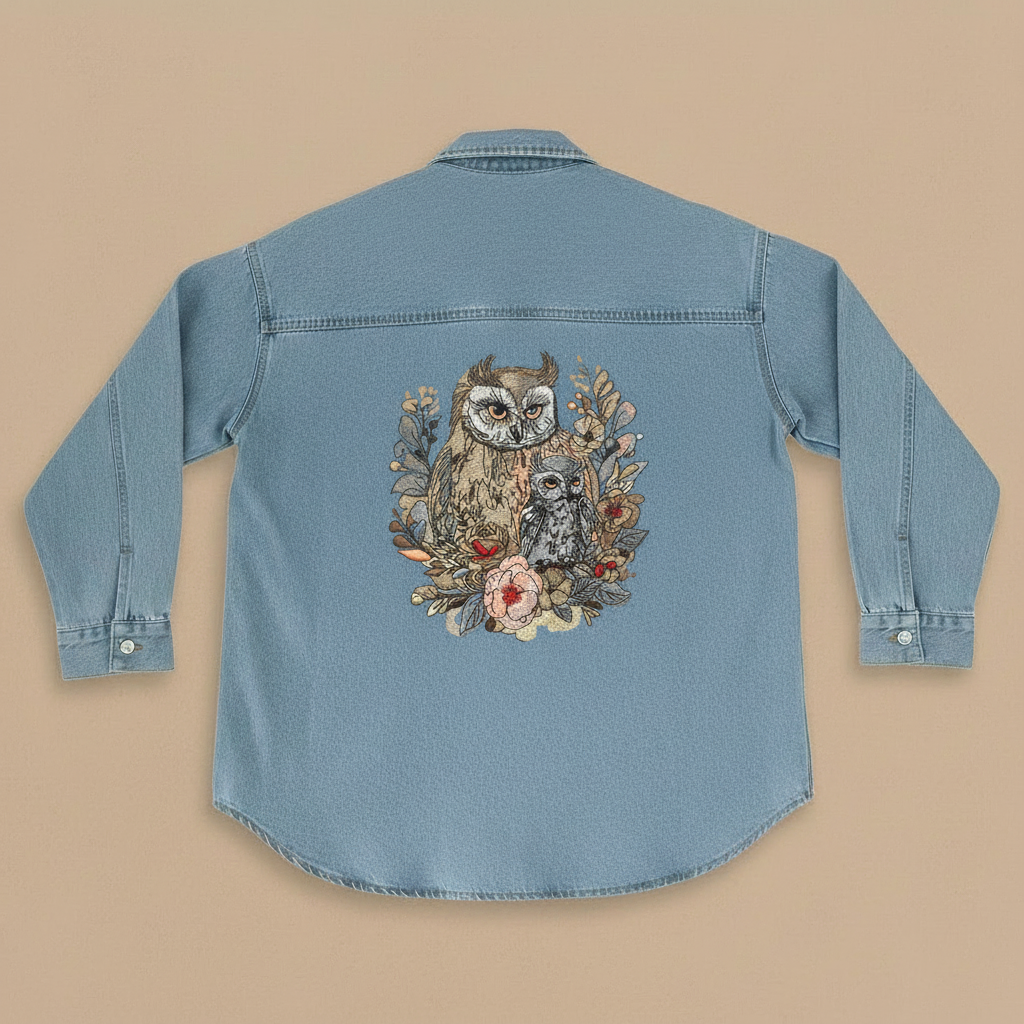 Denim Canvas Machine Embroidered Denim Shirt – Hand Finished in Dubai | EmbroMania
