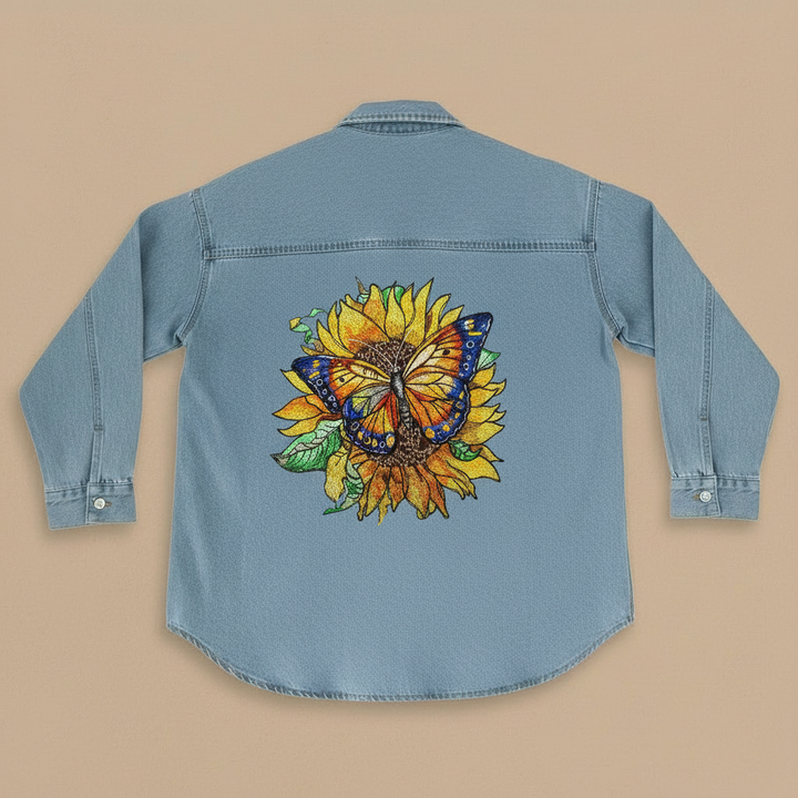 Denim Canvas Machine Embroidered Denim Shirt – Hand Finished in Dubai | EmbroMania