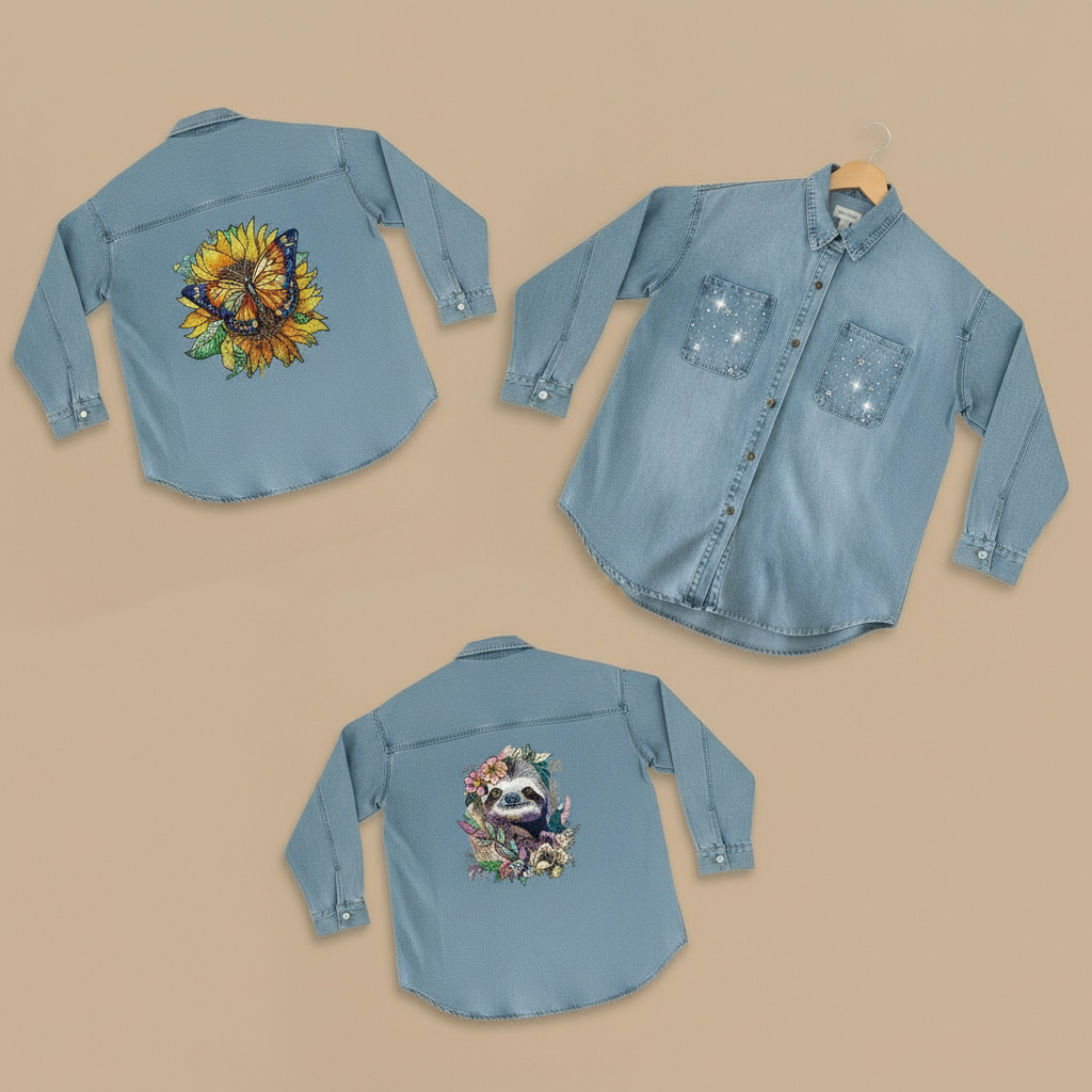 Denim Canvas Machine Embroidered Denim Shirt – Hand Finished in Dubai | EmbroMania