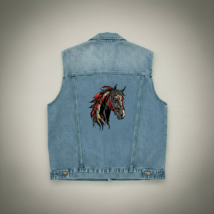 Denim Rebel Machine Embroidered Denim Vest – Hand Finished in Dubai | EmbroMania