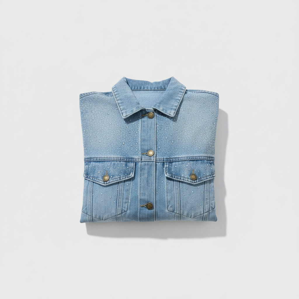 Denim Sparkle Machine Embroidered Denim Jacket – Hand Finished in Dubai | EmbroMania