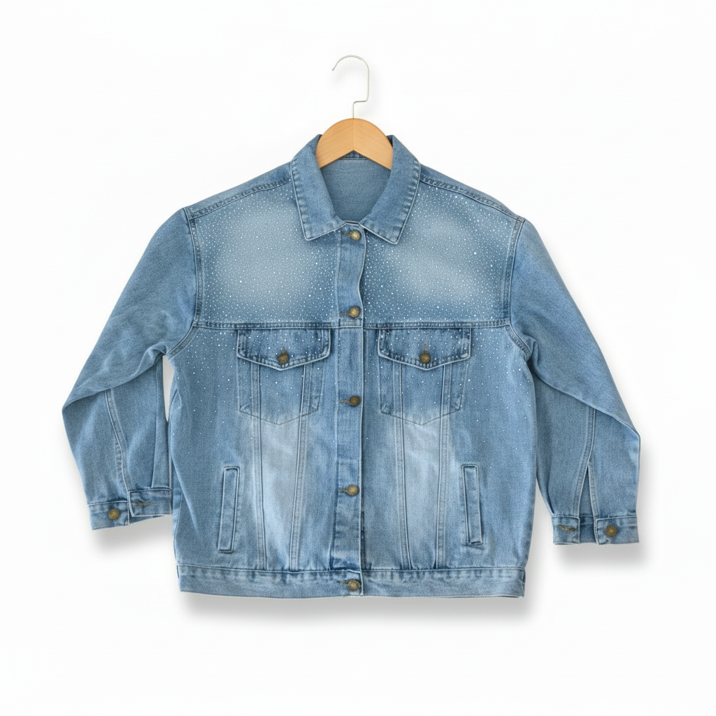 Denim Sparkle Machine Embroidered Denim Jacket – Hand Finished in Dubai | EmbroMania