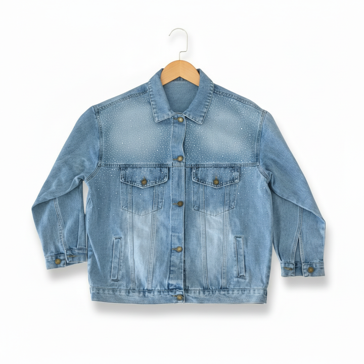 Denim Sparkle Machine Embroidered Denim Jacket – Hand Finished in Dubai | EmbroMania