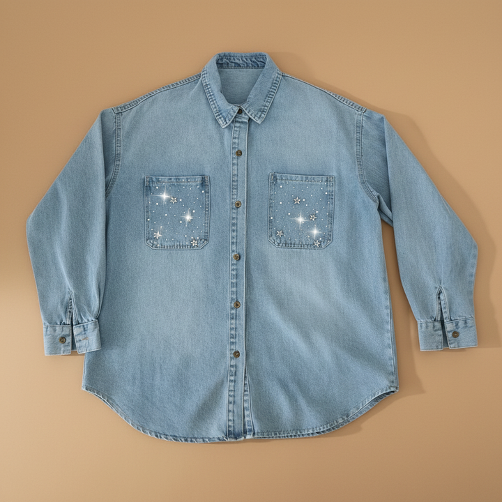 Denim Canvas Machine Embroidered Denim Shirt – Hand Finished in Dubai | EmbroMania