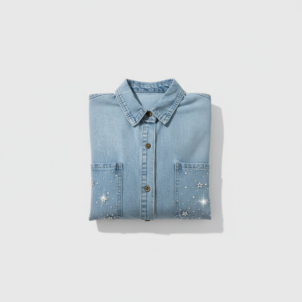 Denim Canvas Machine Embroidered Denim Shirt – Hand Finished in Dubai | EmbroMania