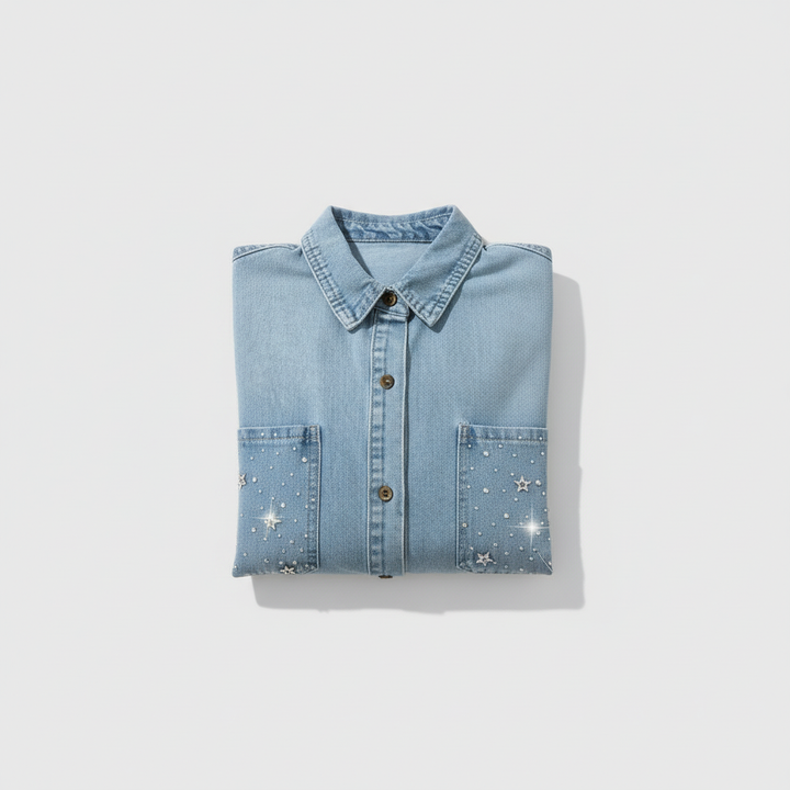 Denim Canvas Machine Embroidered Denim Shirt – Hand Finished in Dubai | EmbroMania