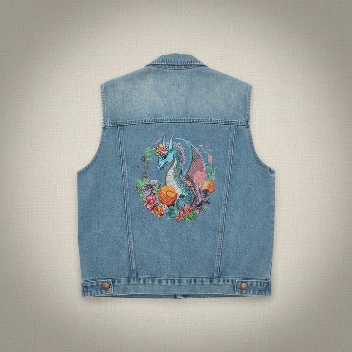 Denim Rebel Machine Embroidered Denim Vest – Hand Finished in Dubai | EmbroMania