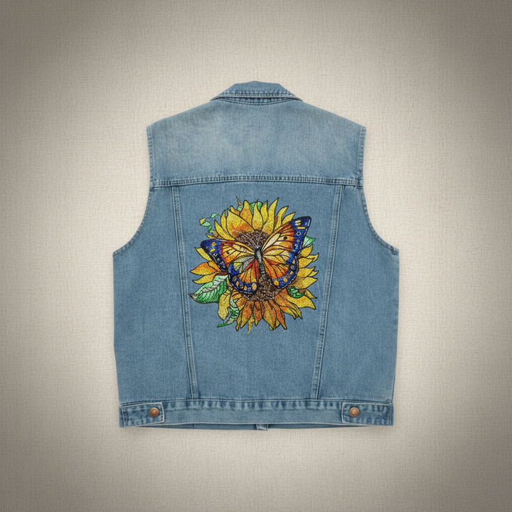 Denim Rebel Machine Embroidered Denim Vest – Hand Finished in Dubai | EmbroMania