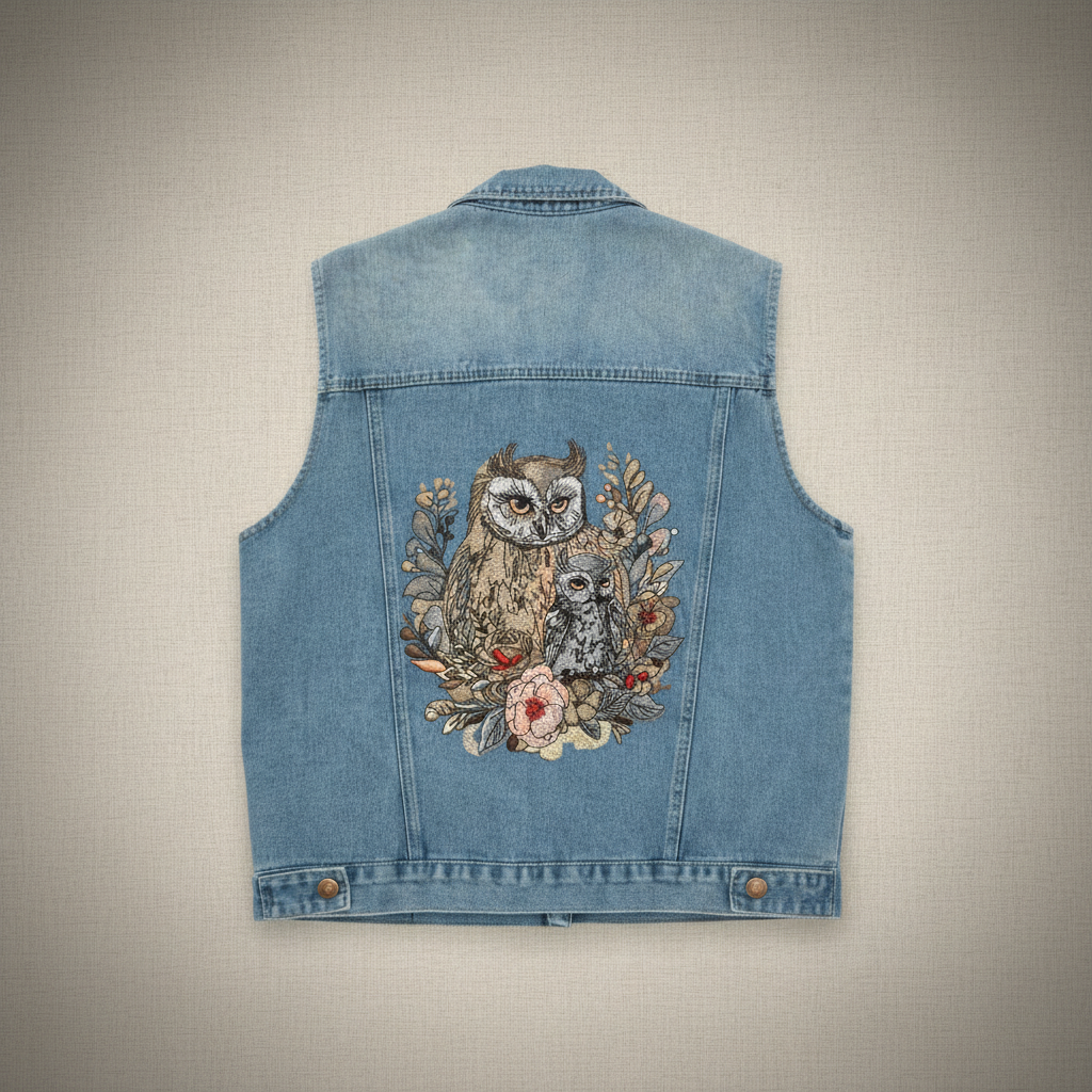 Denim Rebel Machine Embroidered Denim Vest – Hand Finished in Dubai | EmbroMania