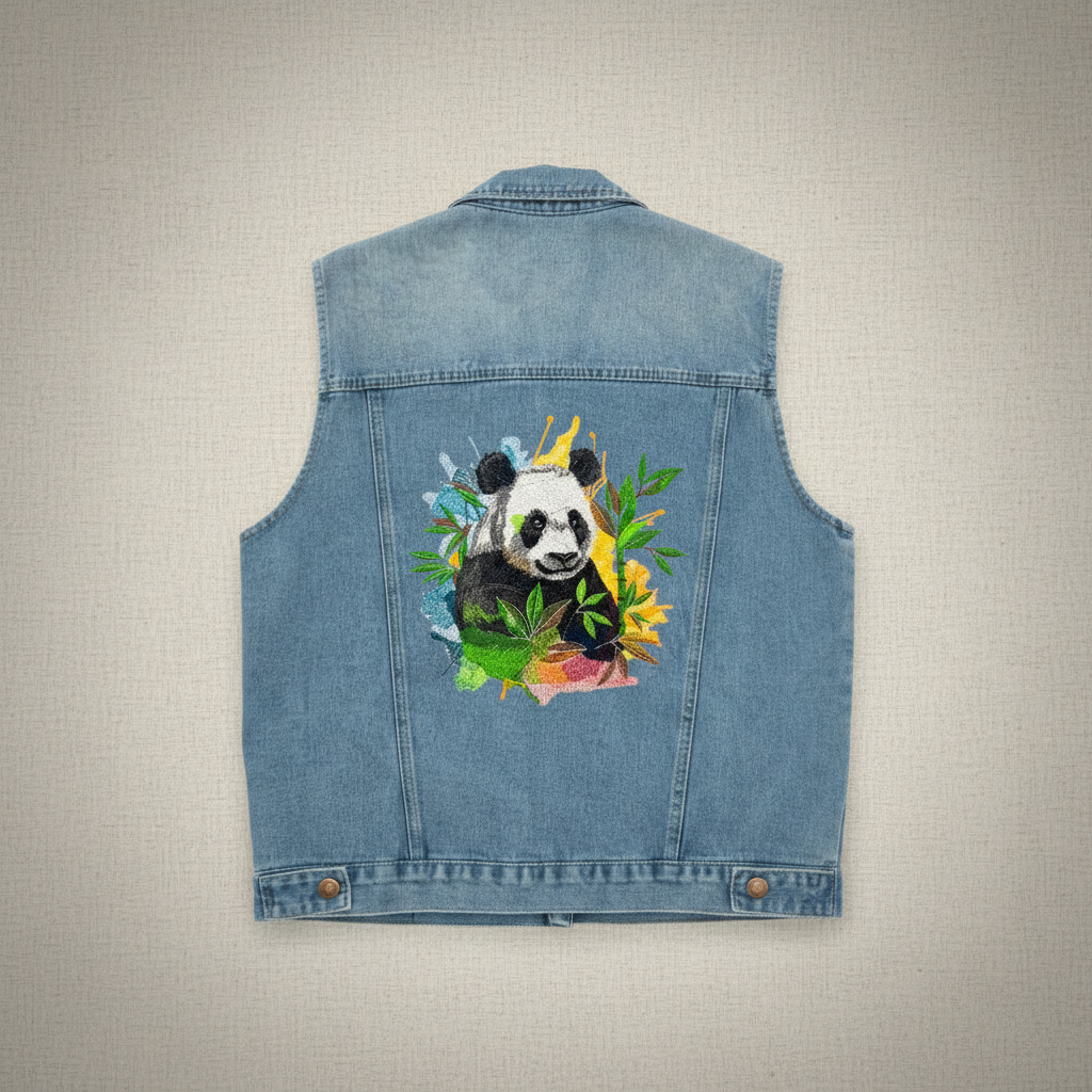 Denim Rebel Machine Embroidered Denim Vest – Hand Finished in Dubai | EmbroMania