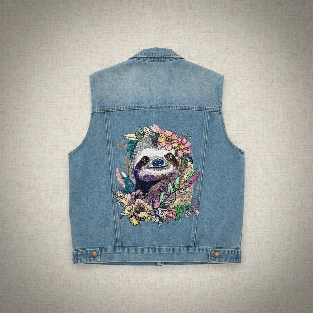 Denim Rebel Machine Embroidered Denim Vest – Hand Finished in Dubai | EmbroMania