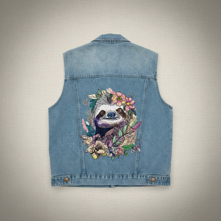 Denim Rebel Machine Embroidered Denim Vest – Hand Finished in Dubai | EmbroMania
