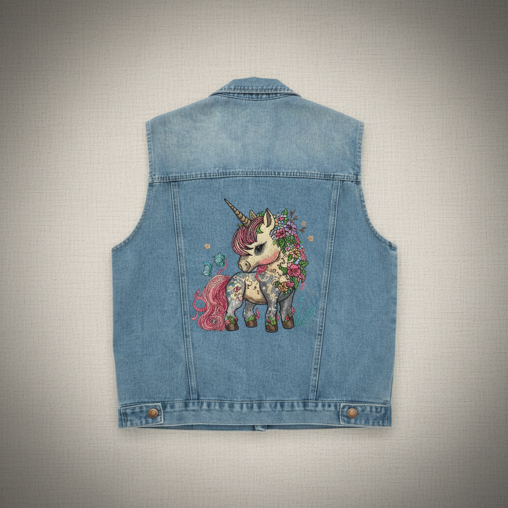 Denim Rebel Machine Embroidered Denim Vest – Hand Finished in Dubai | EmbroMania