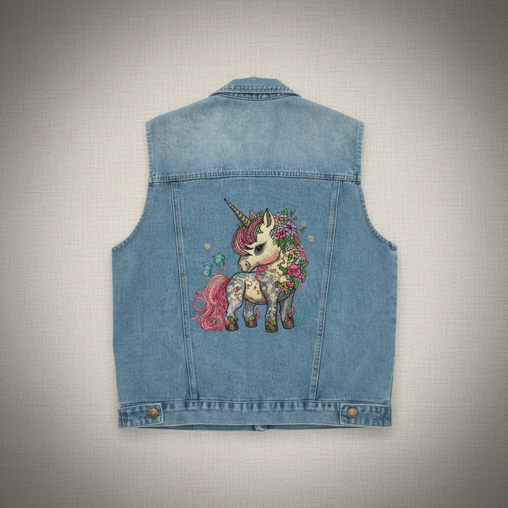 Denim Rebel Machine Embroidered Denim Vest – Hand Finished in Dubai | EmbroMania
