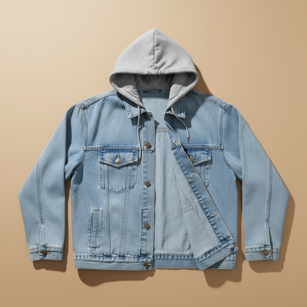 Denim Soul Embroidered Hoodie Jacket – Back View Flat Lay | Hand Finished in Dubai
