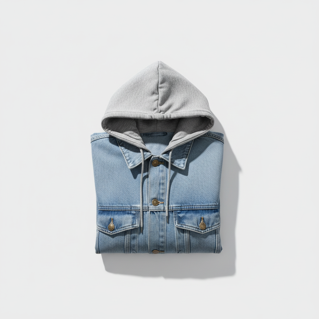 Denim Soul Embroidered Hoodie Jacket – Front Folded View | Hand Finished in Dubai