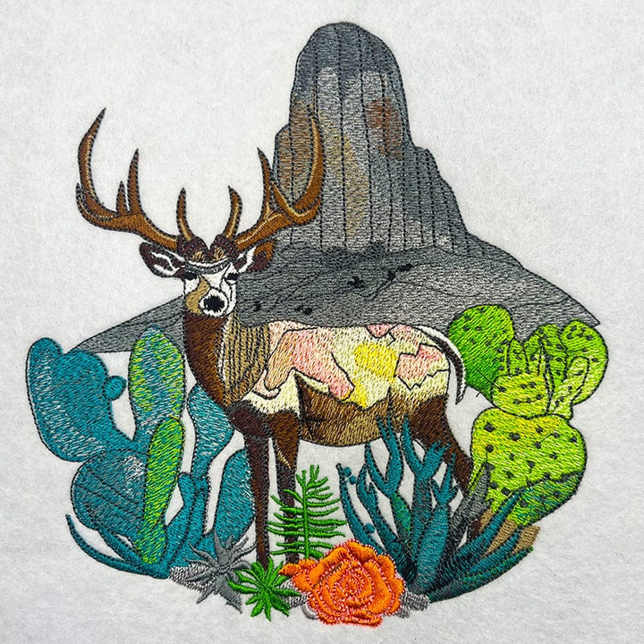 Alpine Desert Fusion Deer Machine Embroidered Sweatshirt – Hand Finished in Dubai | EmbroMania