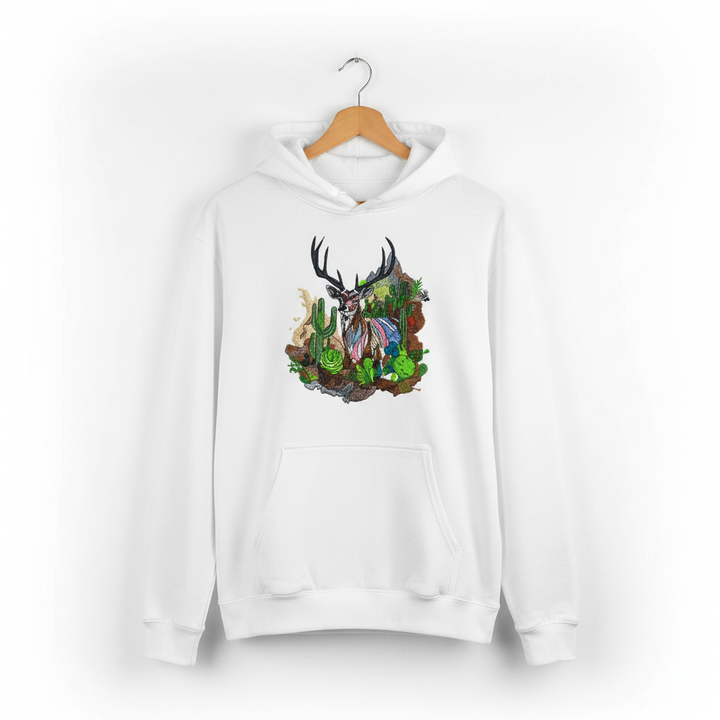 Desert Majesty Deer Machine Embroidered Hoodie – Hand Finished in Dubai | EmbroMania