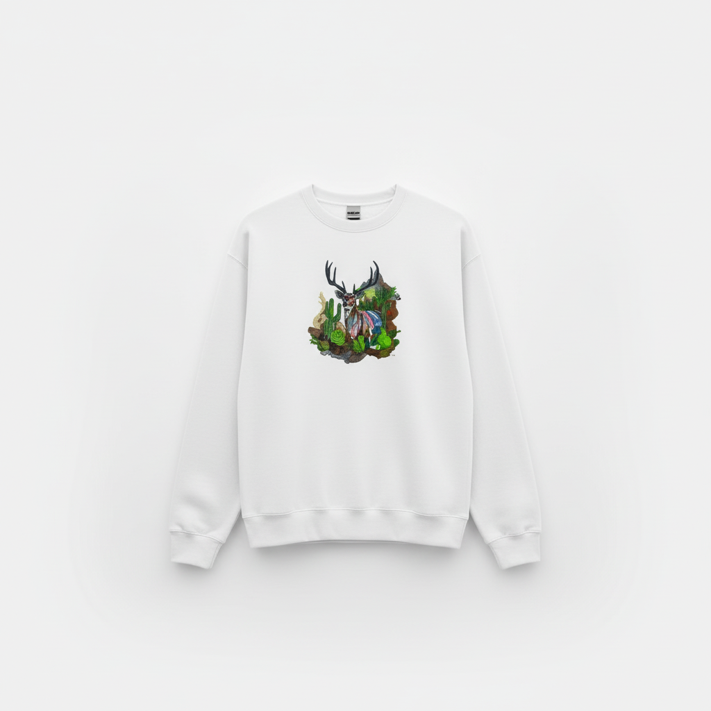 Desert Majesty Deer Machine Embroidered Sweatshirt – Hand Finished in Dubai | EmbroMania