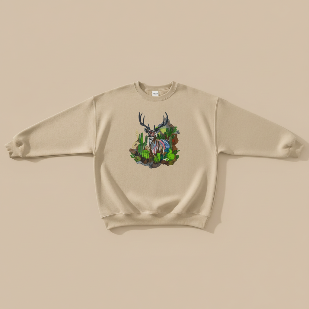 Desert Majesty Deer Machine Embroidered Sweatshirt – Hand Finished in Dubai | EmbroMania