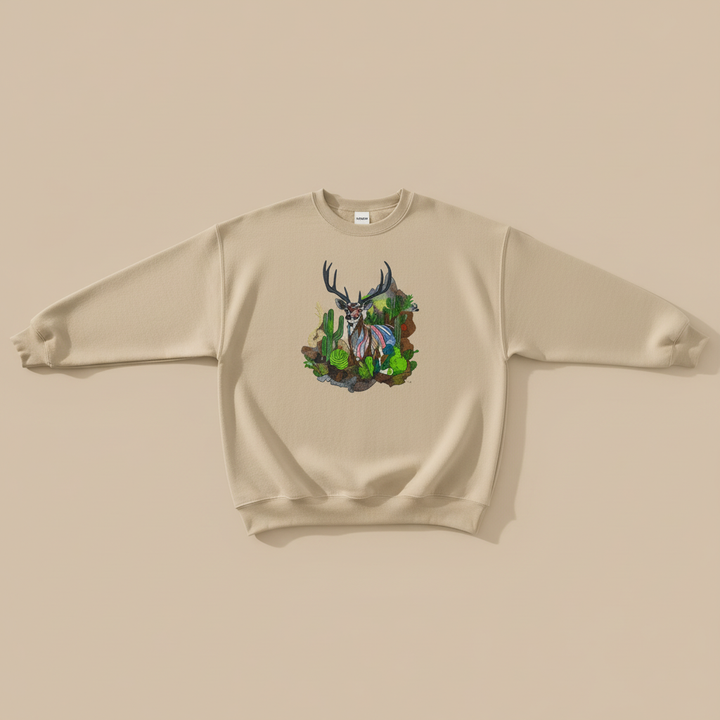 Desert Majesty Deer Machine Embroidered Sweatshirt – Hand Finished in Dubai | EmbroMania