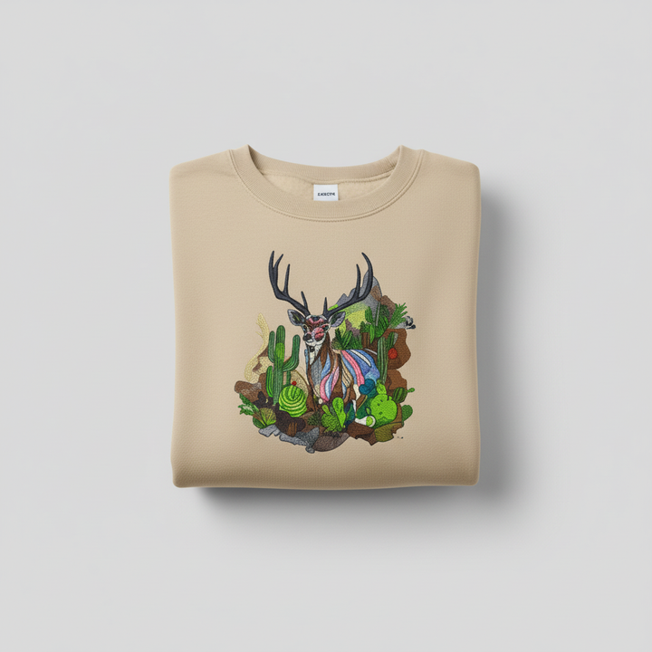 Desert Majesty Deer Machine Embroidered Sweatshirt – Hand Finished in Dubai | EmbroMania