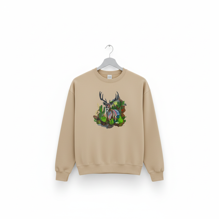 Desert Majesty Deer Machine Embroidered Sweatshirt – Hand Finished in Dubai | EmbroMania