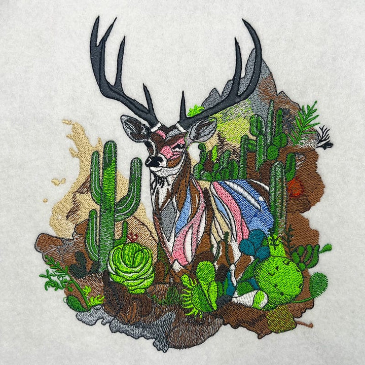 Desert Majesty Deer Machine Embroidered Sweatshirt – Hand Finished in Dubai | EmbroMania