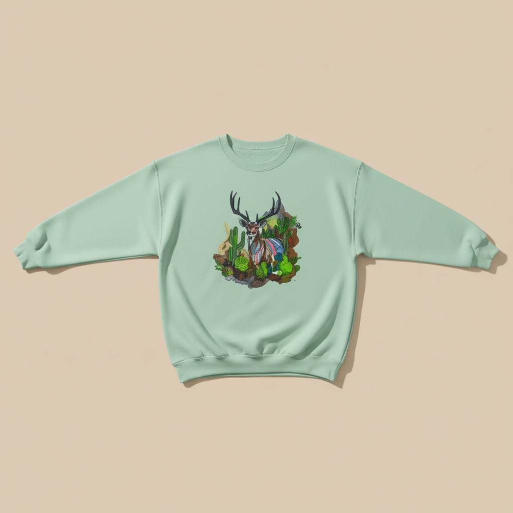 Desert Majesty Deer Machine Embroidered Sweatshirt – Hand Finished in Dubai | EmbroMania