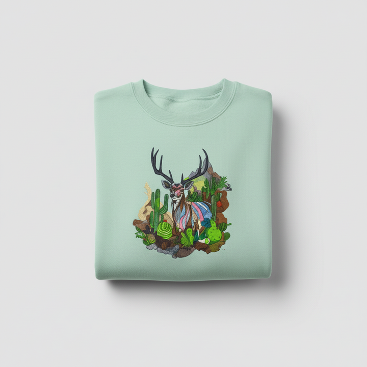 Desert Majesty Deer Machine Embroidered Sweatshirt – Hand Finished in Dubai | EmbroMania